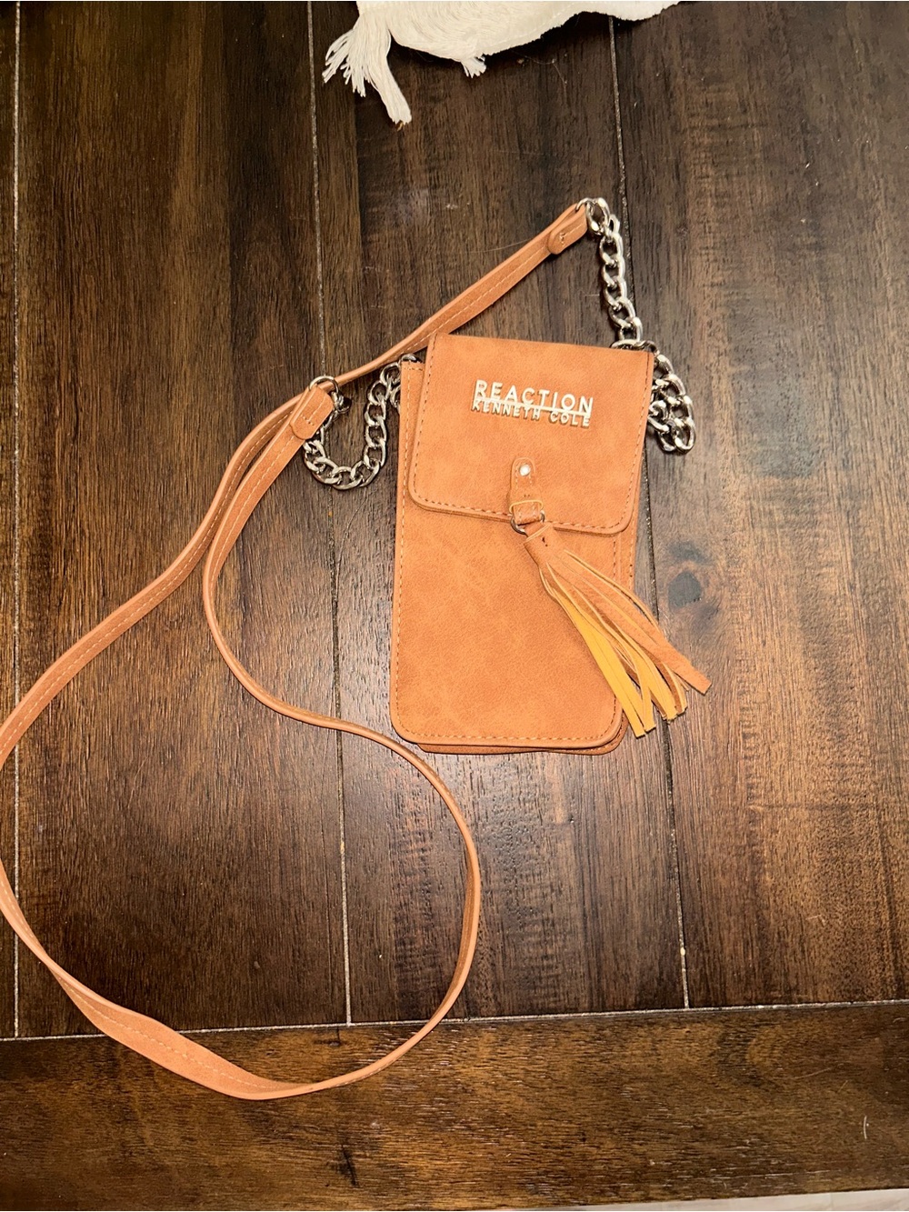 Kenneth Cole Reaction Cognac Tan Crossbody Phone Pouch with Tassel